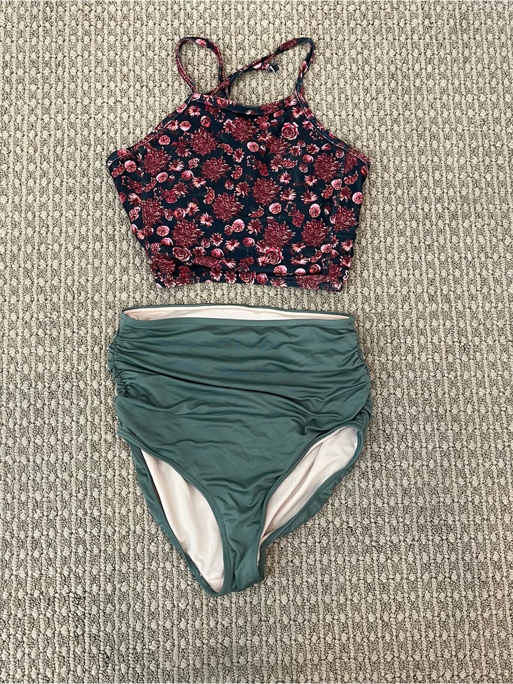 Albion Floral Navy and Rose Bikini Set with Sage Trim